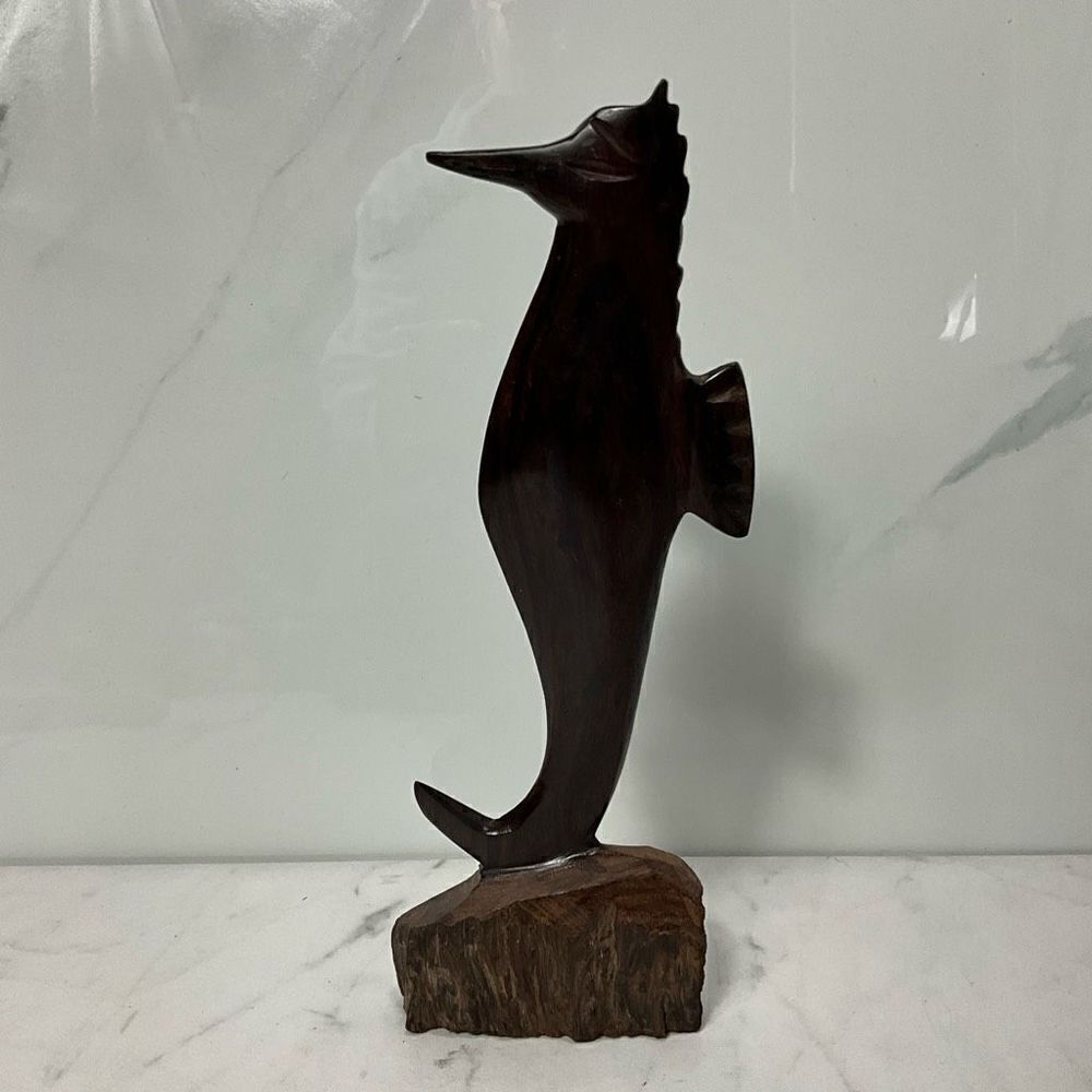 VINTAGE Hand Carved Wooden Seahorse